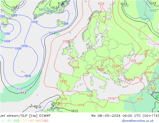 джет/приземное давление ECMWF ср 08.05.2024 06 UTC