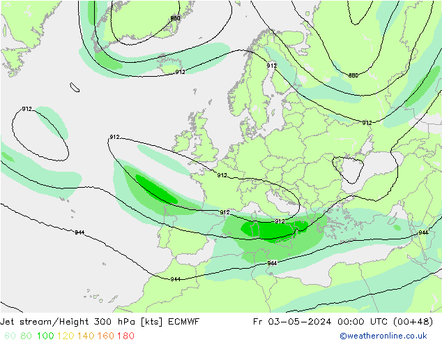 Straalstroom ECMWF vr 03.05.2024 00 UTC