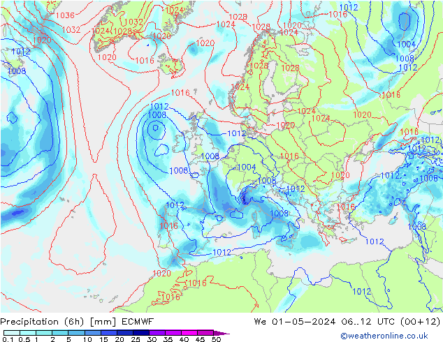 Nied. akkumuliert (6Std) ECMWF Mi 01.05.2024 12 UTC