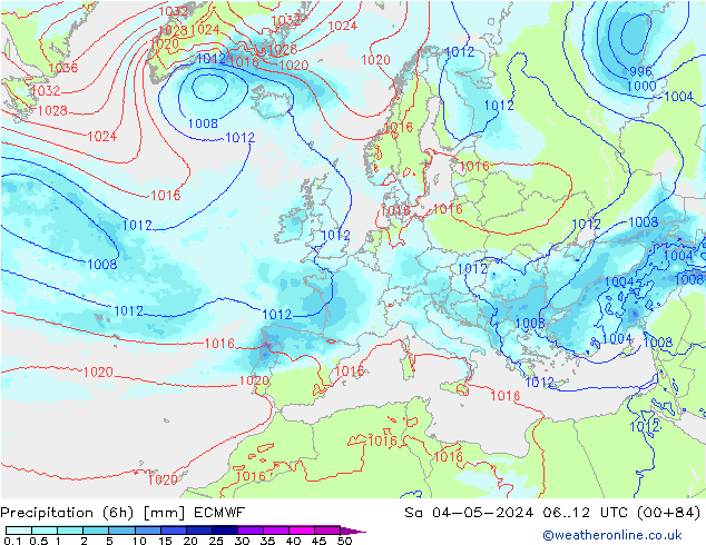 осадки (6h) ECMWF сб 04.05.2024 12 UTC