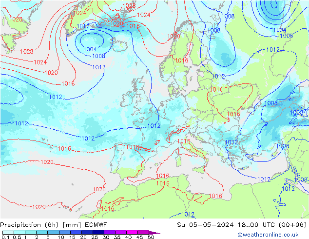 Precipitazione (6h) ECMWF dom 05.05.2024 00 UTC