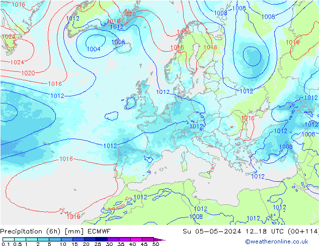 Nied. akkumuliert (6Std) ECMWF So 05.05.2024 18 UTC