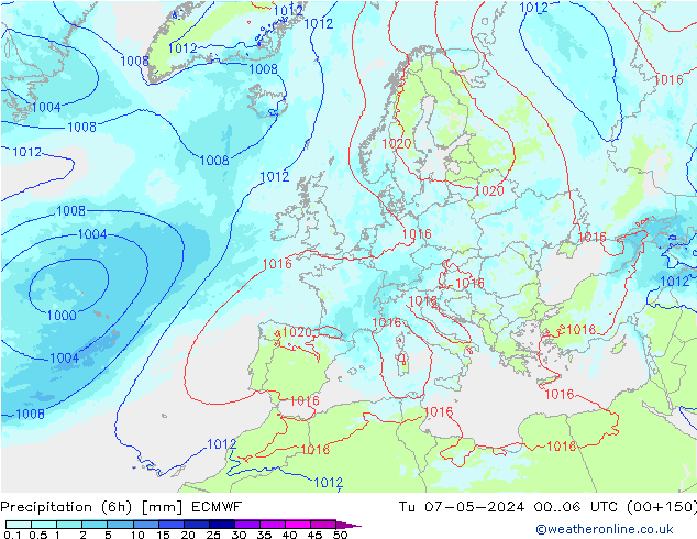 Precipitation (6h) ECMWF Tu 07.05.2024 06 UTC