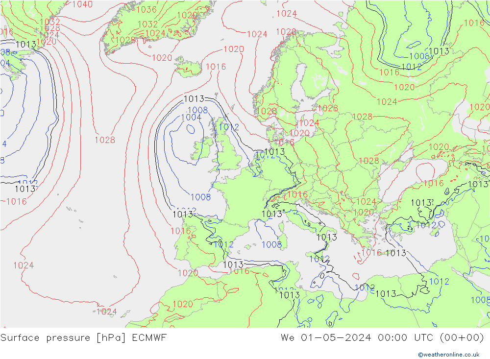 Bodendruck ECMWF Mi 01.05.2024 00 UTC