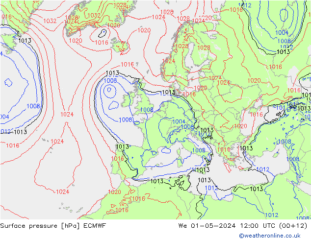 pressão do solo ECMWF Qua 01.05.2024 12 UTC