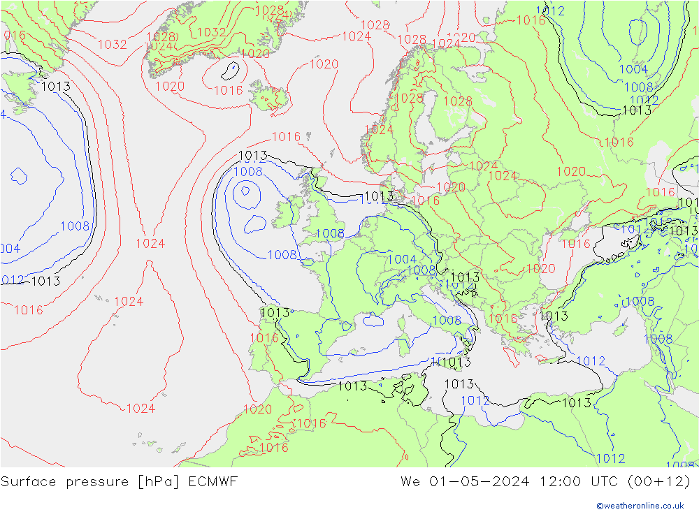 Bodendruck ECMWF Mi 01.05.2024 12 UTC