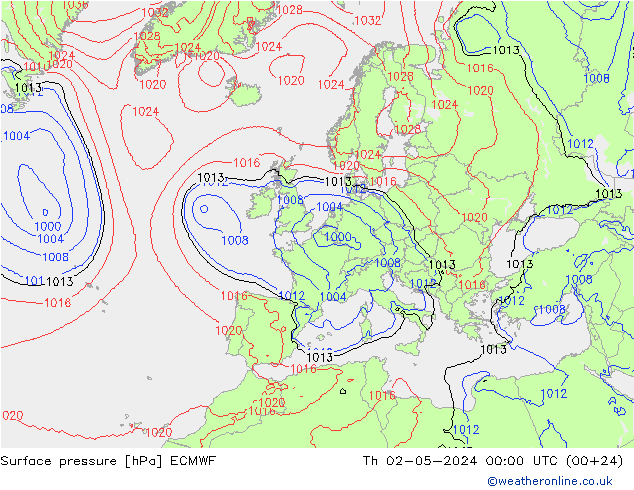 Atmosférický tlak ECMWF Čt 02.05.2024 00 UTC