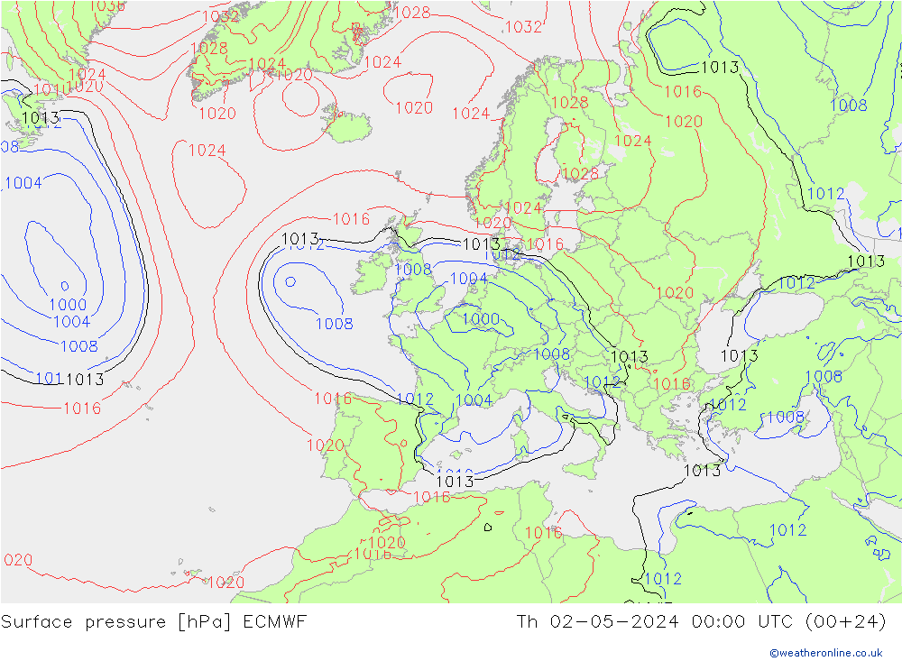 Surface pressure ECMWF Th 02.05.2024 00 UTC