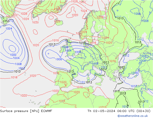 Atmosférický tlak ECMWF Čt 02.05.2024 06 UTC