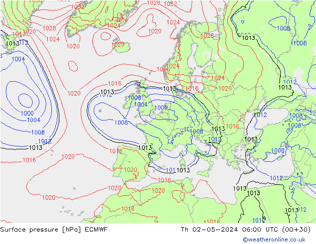 Surface pressure ECMWF Th 02.05.2024 06 UTC