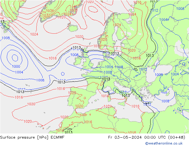 Bodendruck ECMWF Fr 03.05.2024 00 UTC