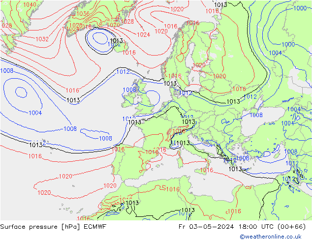 Atmosférický tlak ECMWF Pá 03.05.2024 18 UTC