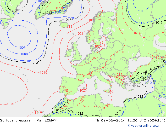 pressão do solo ECMWF Qui 09.05.2024 12 UTC