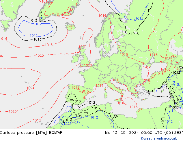 Presión superficial ECMWF lun 13.05.2024 00 UTC