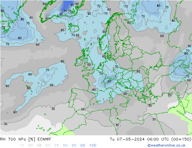 RH 700 hPa ECMWF mar 07.05.2024 06 UTC