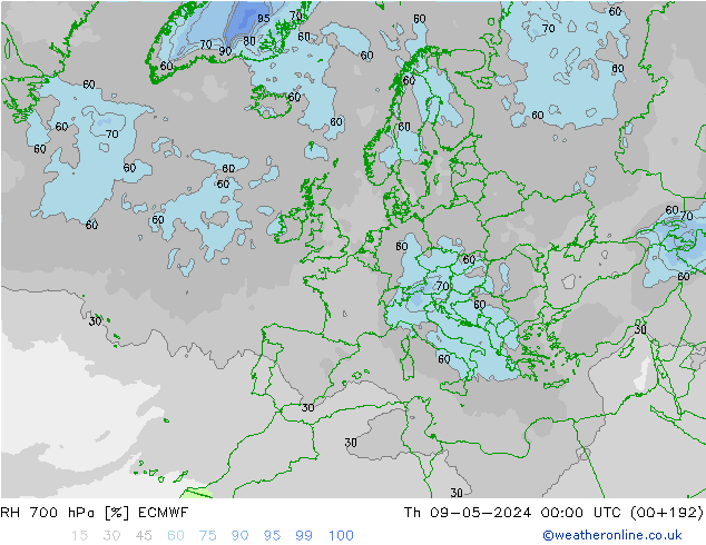 RH 700 hPa ECMWF Th 09.05.2024 00 UTC