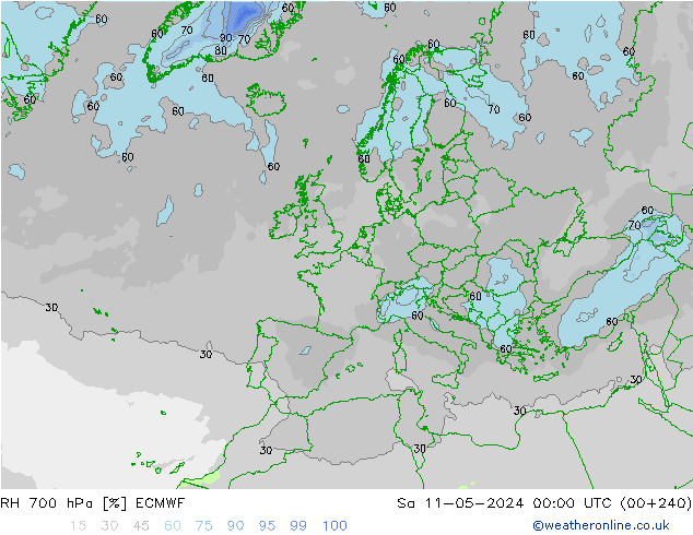 RH 700 hPa ECMWF so. 11.05.2024 00 UTC