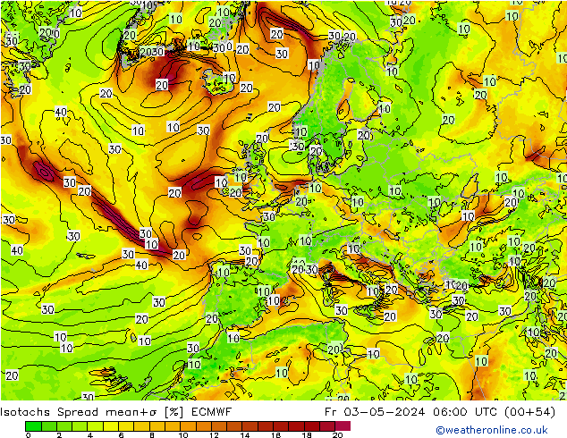 Isotachen Spread ECMWF Fr 03.05.2024 06 UTC