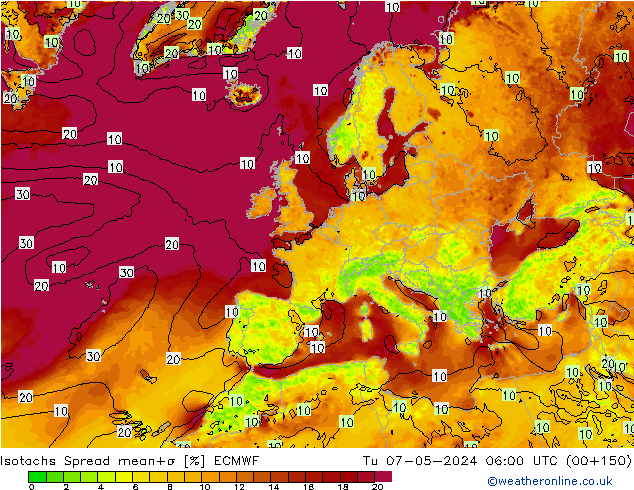 Isotachs Spread ECMWF Tu 07.05.2024 06 UTC