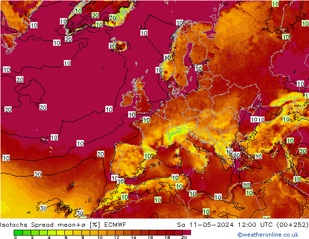 Isotachen Spread ECMWF Sa 11.05.2024 12 UTC