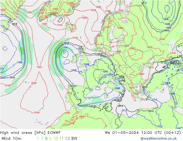 High wind areas ECMWF We 01.05.2024 12 UTC