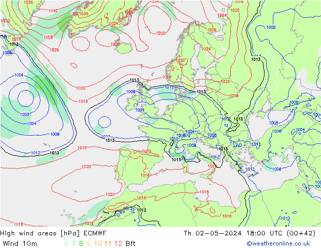 High wind areas ECMWF Th 02.05.2024 18 UTC