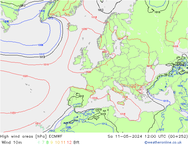 Izotacha ECMWF so. 11.05.2024 12 UTC