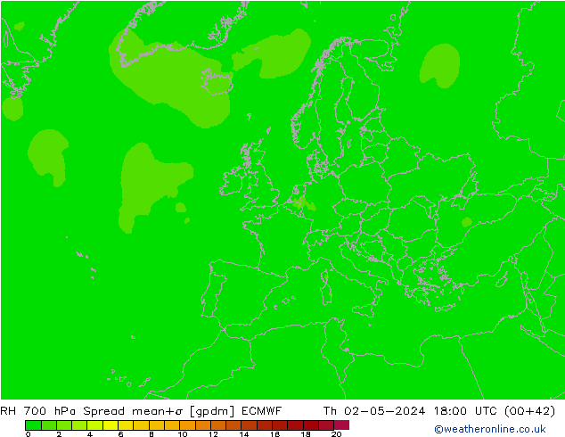 RH 700 hPa Spread ECMWF Th 02.05.2024 18 UTC