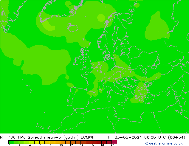 RH 700 hPa Spread ECMWF Fr 03.05.2024 06 UTC