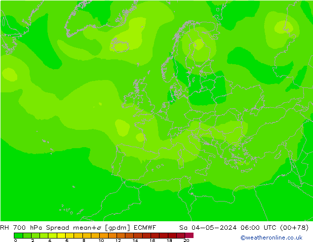 RH 700 hPa Spread ECMWF Sa 04.05.2024 06 UTC