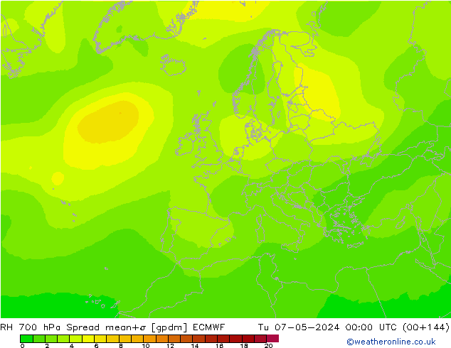 Humidité rel. 700 hPa Spread ECMWF mar 07.05.2024 00 UTC