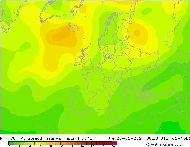 RH 700 hPa Spread ECMWF Mi 08.05.2024 00 UTC