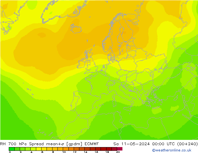 RH 700 hPa Spread ECMWF Sa 11.05.2024 00 UTC