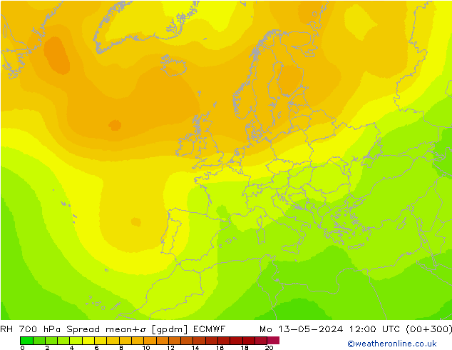 RH 700 hPa Spread ECMWF Mo 13.05.2024 12 UTC