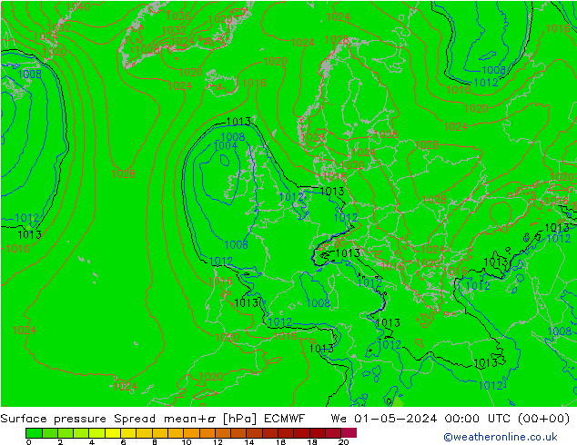 pression de l'air Spread ECMWF mer 01.05.2024 00 UTC