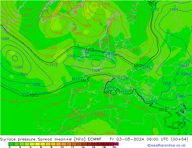 Bodendruck Spread ECMWF Fr 03.05.2024 06 UTC