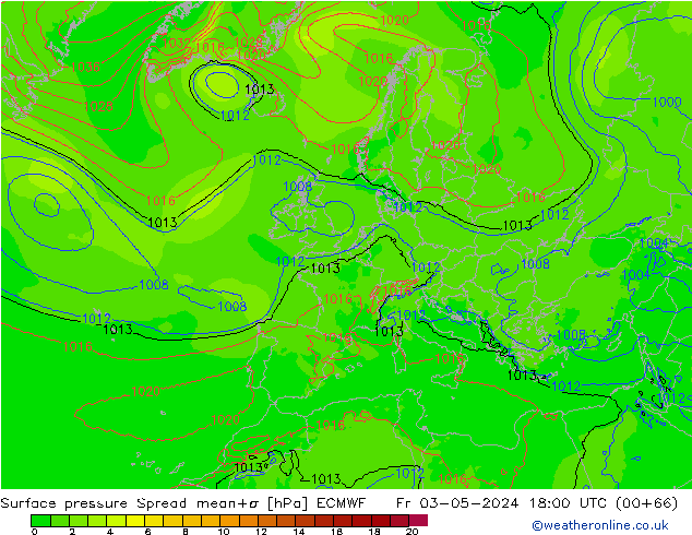 Surface pressure Spread ECMWF Fr 03.05.2024 18 UTC