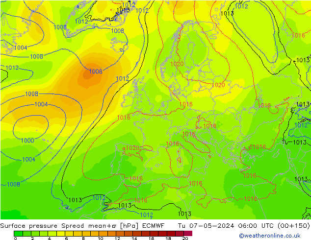 Yer basıncı Spread ECMWF Sa 07.05.2024 06 UTC