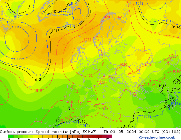 Bodendruck Spread ECMWF Do 09.05.2024 00 UTC