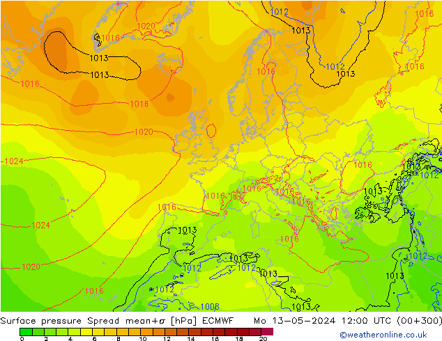 Bodendruck Spread ECMWF Mo 13.05.2024 12 UTC