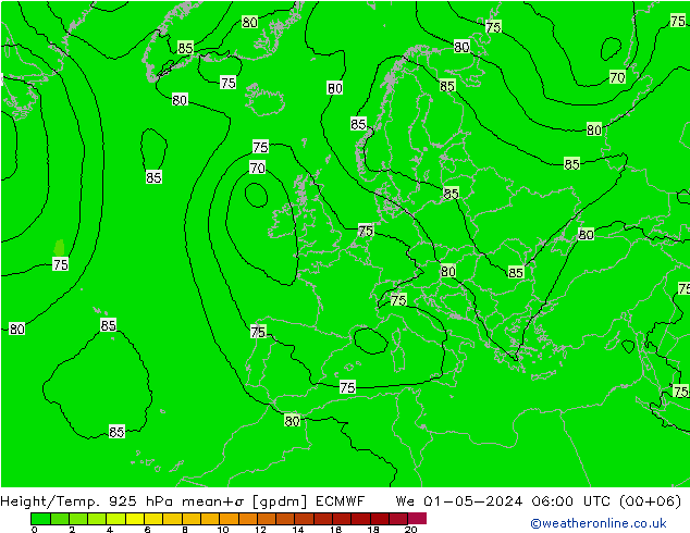 Height/Temp. 925 hPa ECMWF We 01.05.2024 06 UTC