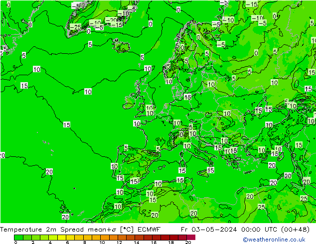 Temperature 2m Spread ECMWF Fr 03.05.2024 00 UTC