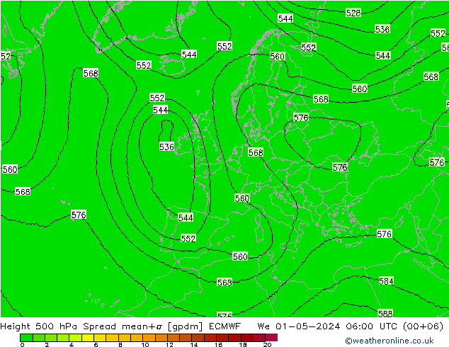 Height 500 hPa Spread ECMWF We 01.05.2024 06 UTC