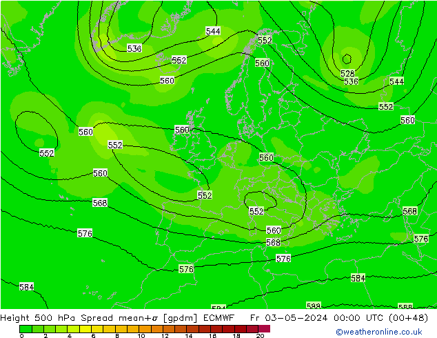 Height 500 hPa Spread ECMWF Fr 03.05.2024 00 UTC