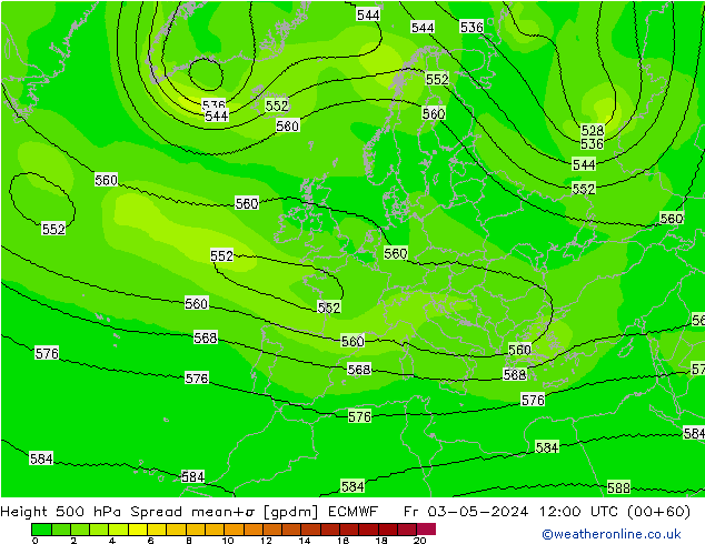 Height 500 hPa Spread ECMWF Fr 03.05.2024 12 UTC