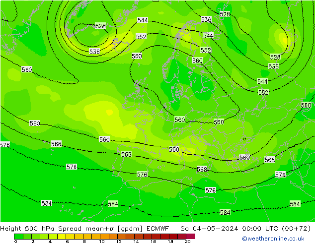 Height 500 hPa Spread ECMWF sab 04.05.2024 00 UTC