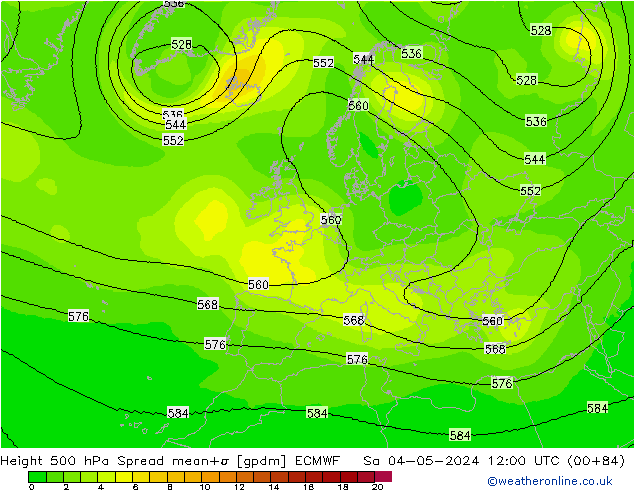 Géop. 500 hPa Spread ECMWF sam 04.05.2024 12 UTC