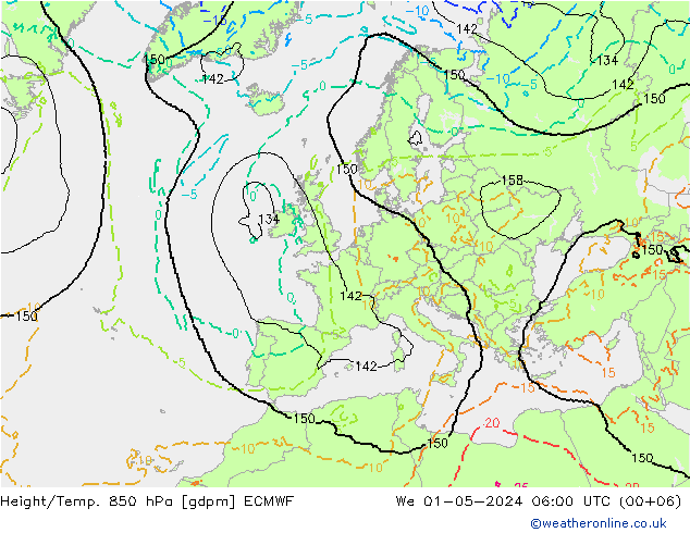 Geop./Temp. 850 hPa ECMWF mié 01.05.2024 06 UTC