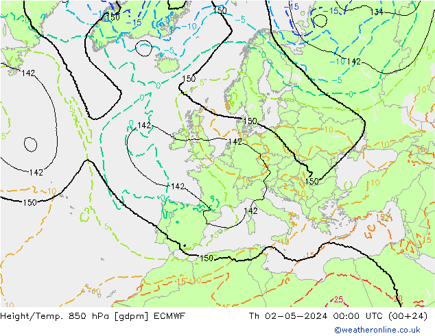 Height/Temp. 850 hPa ECMWF Do 02.05.2024 00 UTC