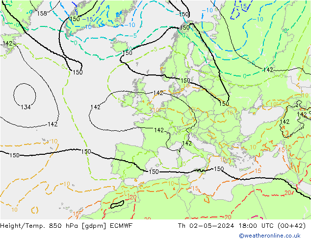 Height/Temp. 850 hPa ECMWF Th 02.05.2024 18 UTC